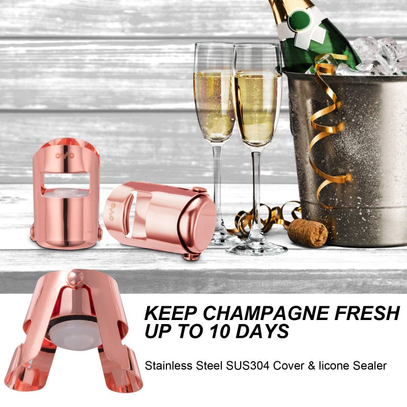 OWO Champagne Bottle Stoppers Stainless Steel, Reusable Champagne Cork & Saver Stopper, Leak Proof Prosecco & Sparkling Wine Plug, Bubble Retention Protection（Rosegold, 2 Pack） - Image 1